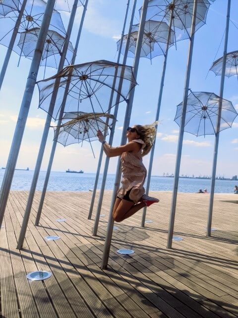 A student enjoying the Thessaloniki seafront